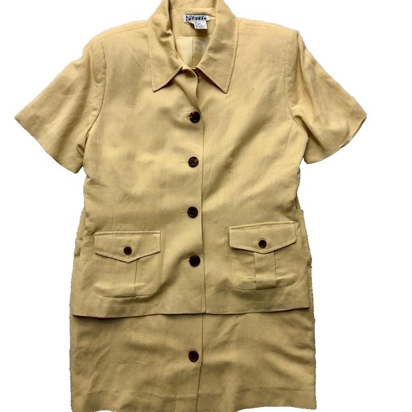 Jackets & Blazers - Linen Blend Skirt Suit Size10 Butter Yellow Cargo Safari Fisherman Blazer Jacket